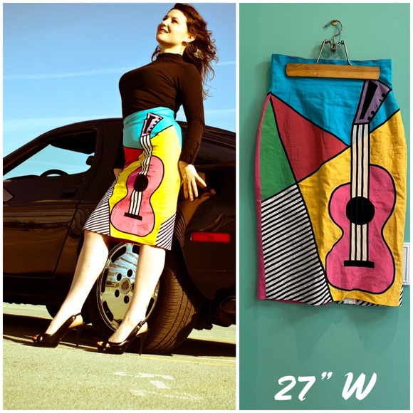 AMAZING IBE 80s Colorblock Avant Garde Guitar Pencil Skirt - Picture 1 of 9